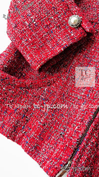 CHANEL 19PS Red Pearl Logo Buttons Tweed Jacket 38 シャネル レッド パール ロゴ ボタン ツイード ジャケット 即発