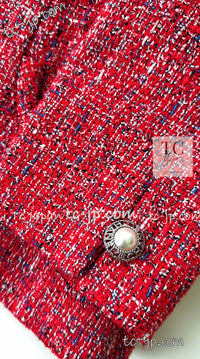 CHANEL 19PS Red Pearl Logo Buttons Tweed Jacket 38 シャネル レッド パール ロゴ ボタン ツイード ジャケット 即発