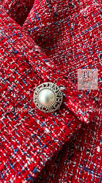 CHANEL 19PS Red Pearl Logo Buttons Tweed Jacket 38 シャネル レッド パール ロゴ ボタン ツイード ジャケット 即発