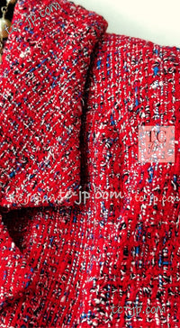 CHANEL 19PS Red Pearl Logo Buttons Tweed Jacket 38 シャネル レッド パール ロゴ ボタン ツイード ジャケット 即発