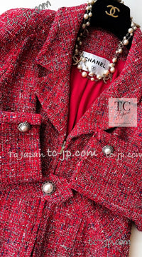 CHANEL 19PS Red Pearl Logo Buttons Tweed Jacket 38 シャネル レッド パール ロゴ ボタン ツイード ジャケット 即発