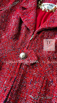 CHANEL 19PS Red Pearl Logo Buttons Tweed Jacket 38 シャネル レッド パール ロゴ ボタン ツイード ジャケット 即発