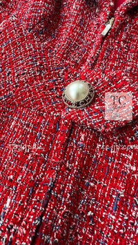 CHANEL 19PS Red Pearl Logo Buttons Tweed Jacket 38 シャネル レッド パール ロゴ ボタン ツイード ジャケット 即発