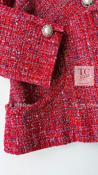 CHANEL 19PS Red Pearl Logo Buttons Tweed Jacket 38 シャネル レッド パール ロゴ ボタン ツイード ジャケット 即発