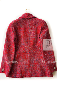 CHANEL 19PS Red Pearl Logo Buttons Tweed Jacket 38 シャネル レッド パール ロゴ ボタン ツイード ジャケット 即発