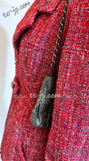 CHANEL 19PS Red Pearl Logo Buttons Tweed Jacket 38 シャネル レッド パール ロゴ ボタン ツイード ジャケット 即発