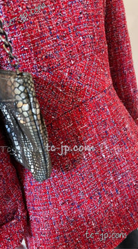 CHANEL 19PS Red Pearl Logo Buttons Tweed Jacket 38 シャネル レッド パール ロゴ ボタン ツイード ジャケット 即発