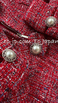 CHANEL 19PS Red Pearl Logo Buttons Tweed Jacket 38 シャネル レッド パール ロゴ ボタン ツイード ジャケット 即発