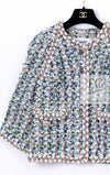 CHANEL 18C Green White Blue Fantasy Tweed Jacket 36 シャネル グリーン ホワイト ブルー ファンタジー ツイード ジャケット 即発