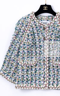 CHANEL 18C Green White Blue Fantasy Tweed Jacket 36 シャネル グリーン ホワイト ブルー ファンタジー ツイード ジャケット 即発