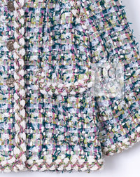 CHANEL 18C Green White Blue Fantasy Tweed Jacket 36 シャネル グリーン ホワイト ブルー ファンタジー ツイード ジャケット 即発