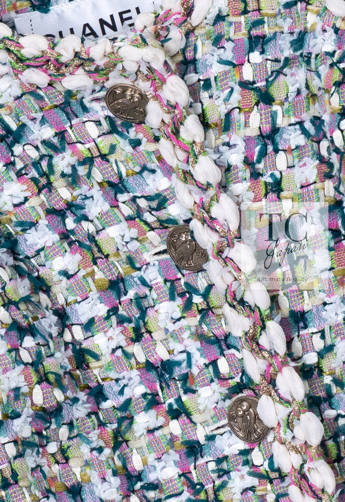 CHANEL 18C Green White Blue Fantasy Tweed Jacket 36 シャネル グリーン ホワイト ブルー ファンタジー ツイード ジャケット 即発