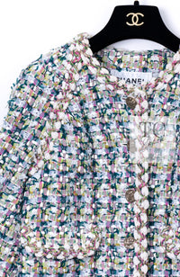 CHANEL 18C Green White Blue Fantasy Tweed Jacket 36 シャネル グリーン ホワイト ブルー ファンタジー ツイード ジャケット 即発
