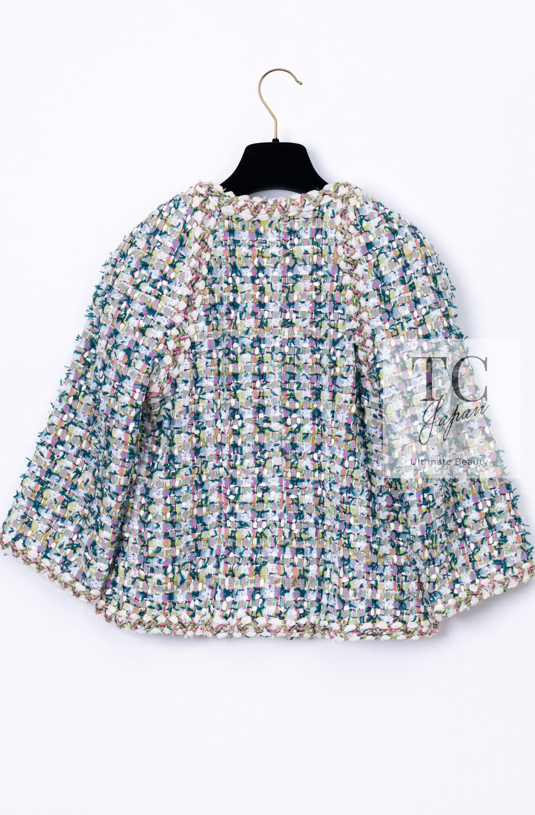CHANEL 18C Green White Blue Fantasy Tweed Jacket 36 シャネル グリーン ホワイト ブルー ファンタジー ツイード ジャケット 即発