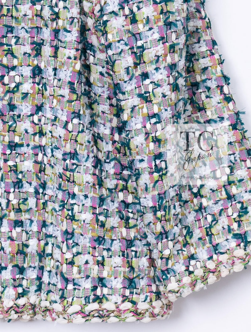 CHANEL 18C Green White Blue Fantasy Tweed Jacket 36 シャネル グリーン ホワイト ブルー ファンタジー ツイード ジャケット 即発