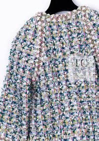 CHANEL 18C Green White Blue Fantasy Tweed Jacket 36 シャネル グリーン ホワイト ブルー ファンタジー ツイード ジャケット 即発