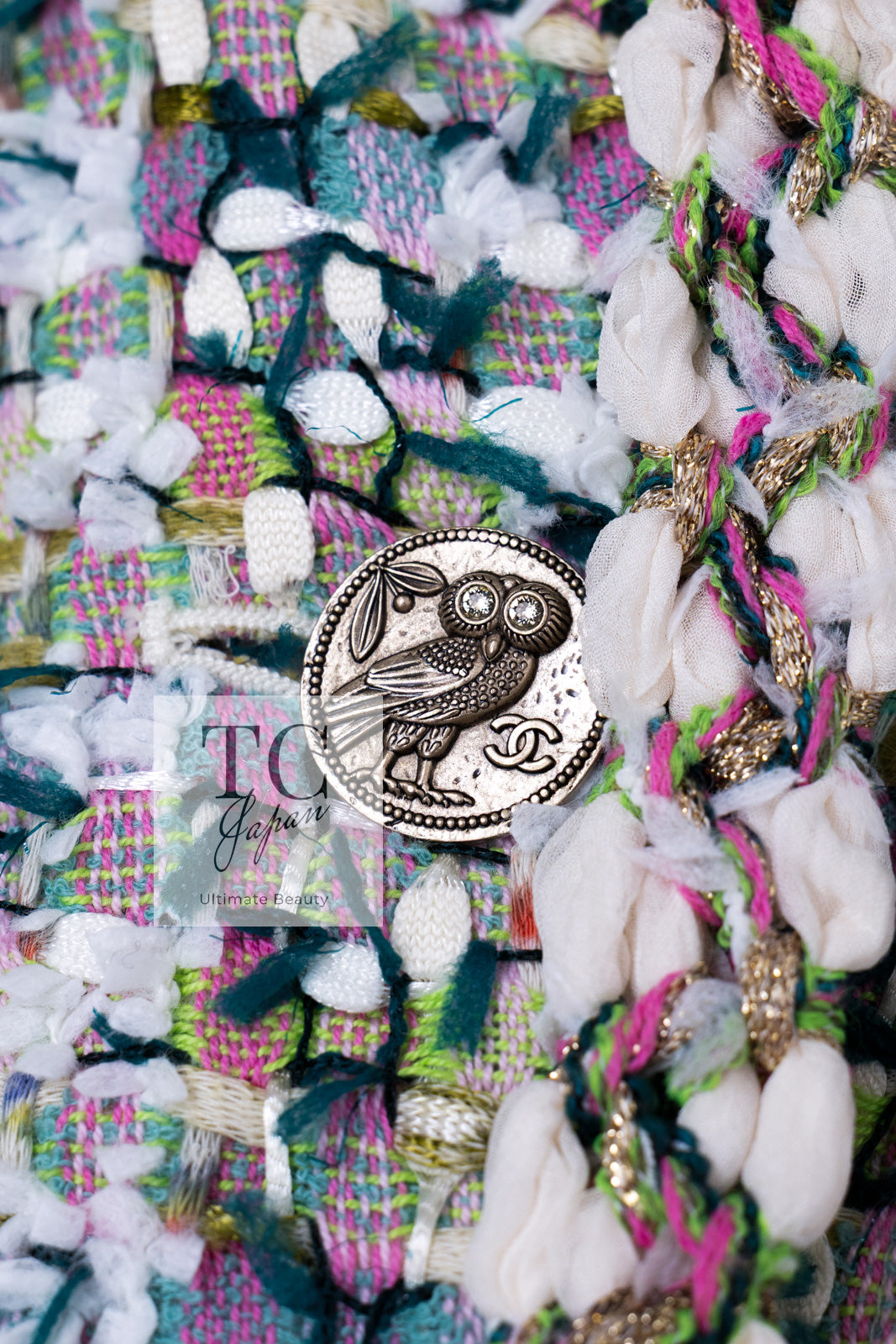 CHANEL 18C Green White Blue Fantasy Tweed Jacket 36 シャネル グリーン ホワイト ブルー ファンタジー ツイード ジャケット 即発