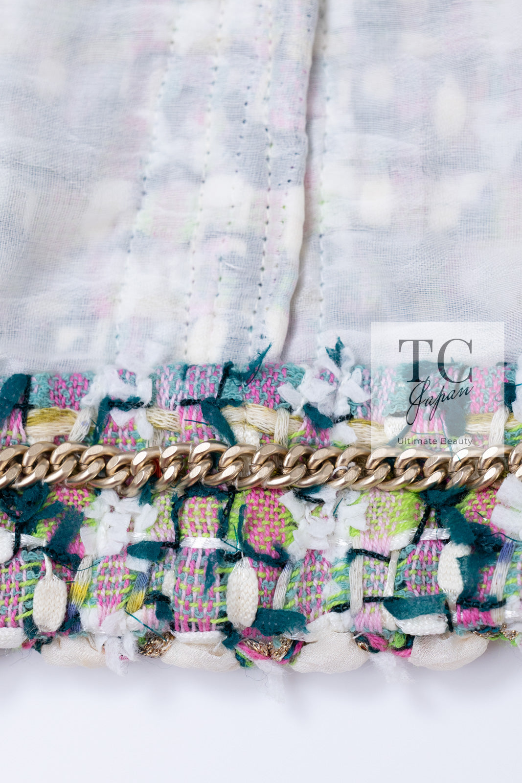 CHANEL 18C Green White Blue Fantasy Tweed Jacket 36 シャネル グリーン ホワイト ブルー ファンタジー ツイード ジャケット 即発
