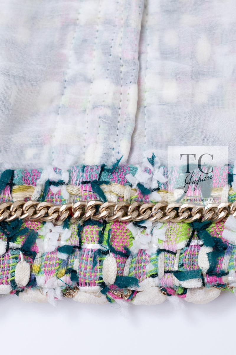CHANEL 18C Green White Blue Fantasy Tweed Jacket 36 シャネル グリーン ホワイト ブルー ファンタジー ツイード ジャケット 即発