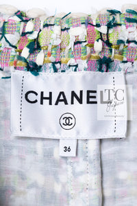 CHANEL 18C Green White Blue Fantasy Tweed Jacket 36 シャネル グリーン ホワイト ブルー ファンタジー ツイード ジャケット 即発