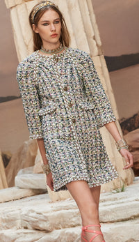 CHANEL 18C Green White Blue Fantasy Tweed Jacket 36 シャネル グリーン ホワイト ブルー ファンタジー ツイード ジャケット 即発