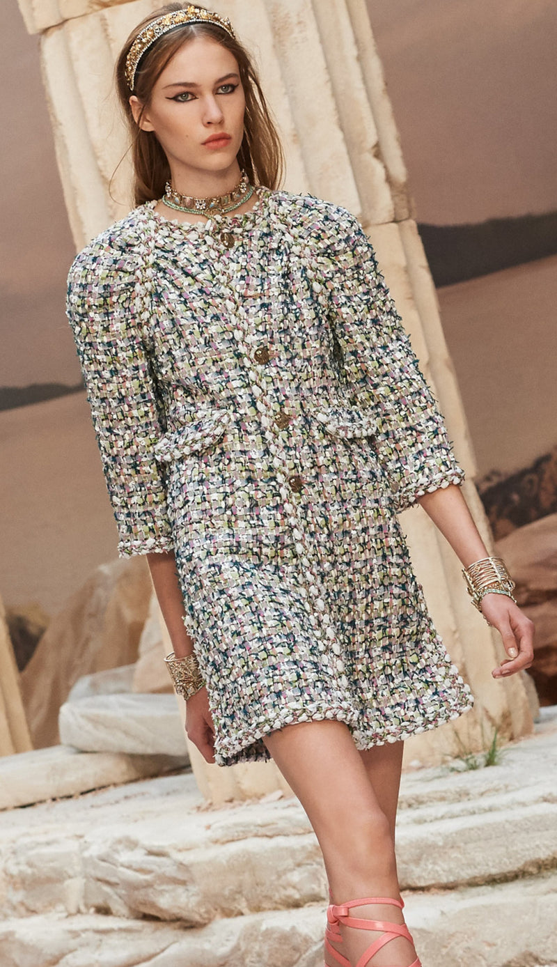 CHANEL 18C Green White Blue Fantasy Tweed Jacket 36 シャネル グリーン ホワイト ブルー ファンタジー ツイード ジャケット 即発
