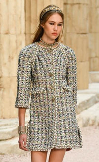 CHANEL 18C Green White Blue Fantasy Tweed Jacket 36 シャネル グリーン ホワイト ブルー ファンタジー ツイード ジャケット 即発