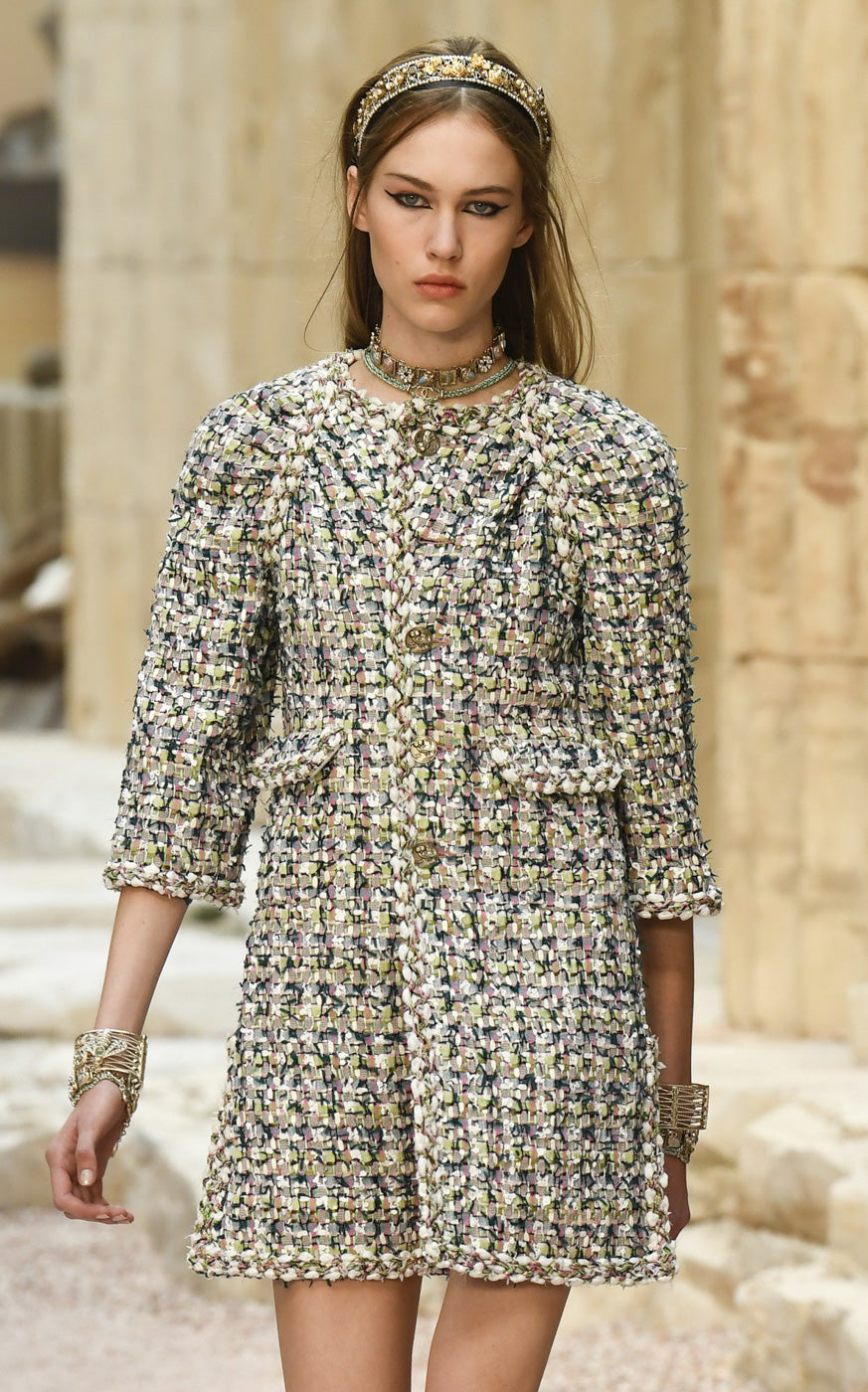 CHANEL 18C Green White Blue Fantasy Tweed Jacket 36 シャネル グリーン ホワイト ブルー ファンタジー ツイード ジャケット 即発