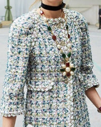 CHANEL 18C Green White Blue Fantasy Tweed Jacket 36 シャネル グリーン ホワイト ブルー ファンタジー ツイード ジャケット 即発
