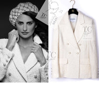 CHANEL 19C Ivory LA PAUSA Buttons Double Jacket 36 38 シャネル アイボリー ラ パウザ ロゴ ボタン ダブル ジャケット 即発
