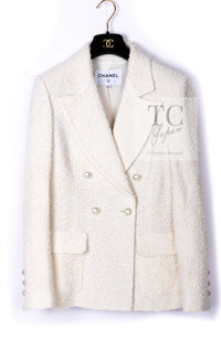 CHANEL 19C Ivory LA PAUSA Buttons Double Jacket 36 38 シャネル アイボリー ラ パウザ ロゴ ボタン ダブル ジャケット 即発