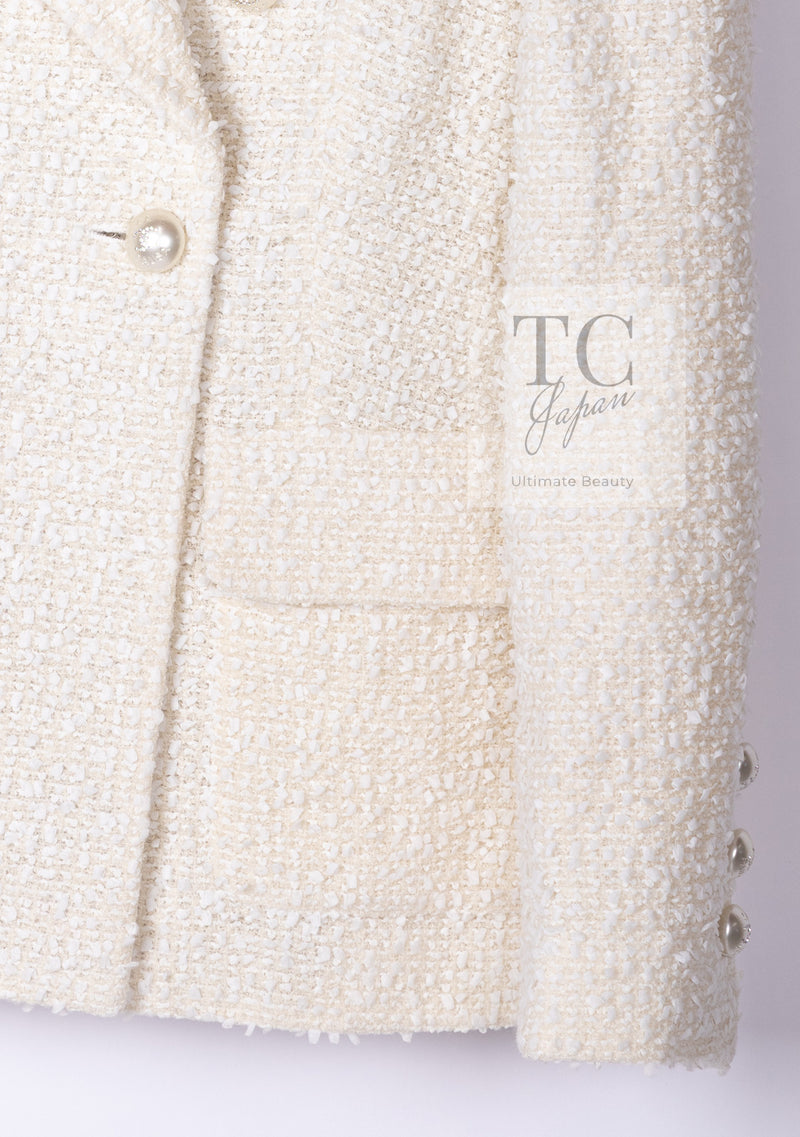 CHANEL 19C Ivory LA PAUSA Buttons Double Jacket 36 38 シャネル アイボリー ラ パウザ ロゴ ボタン ダブル ジャケット 即発