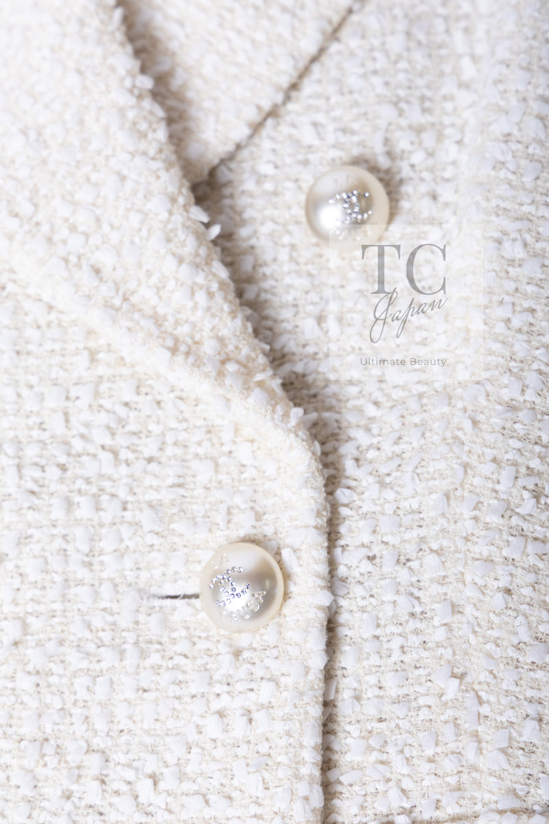 CHANEL 19C Ivory LA PAUSA Buttons Double Jacket 36 38 シャネル アイボリー ラ パウザ ロゴ ボタン ダブル ジャケット 即発