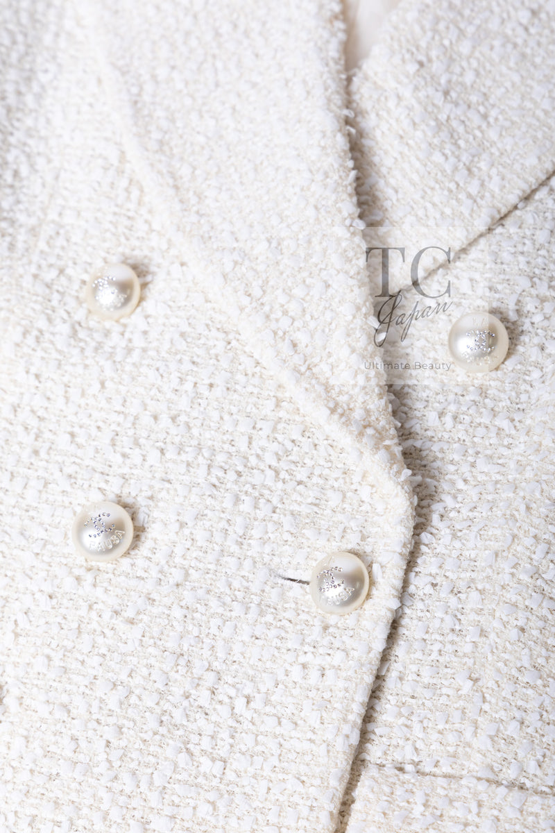 CHANEL 19C Ivory LA PAUSA Buttons Double Jacket 36 38 シャネル アイボリー ラ パウザ ロゴ ボタン ダブル ジャケット 即発