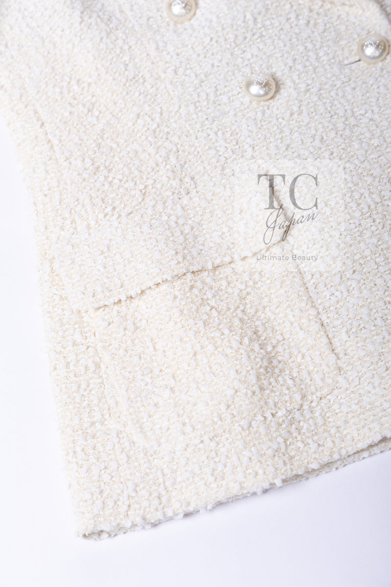 CHANEL 19C Ivory LA PAUSA Buttons Double Jacket 36 38 シャネル アイボリー ラ パウザ ロゴ ボタン ダブル ジャケット 即発