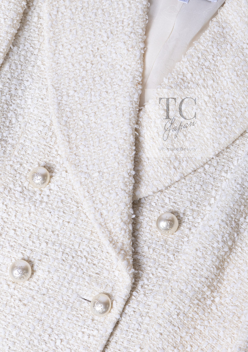 CHANEL 19C Ivory LA PAUSA Buttons Double Jacket 36 38 シャネル アイボリー ラ パウザ ロゴ ボタン ダブル ジャケット 即発
