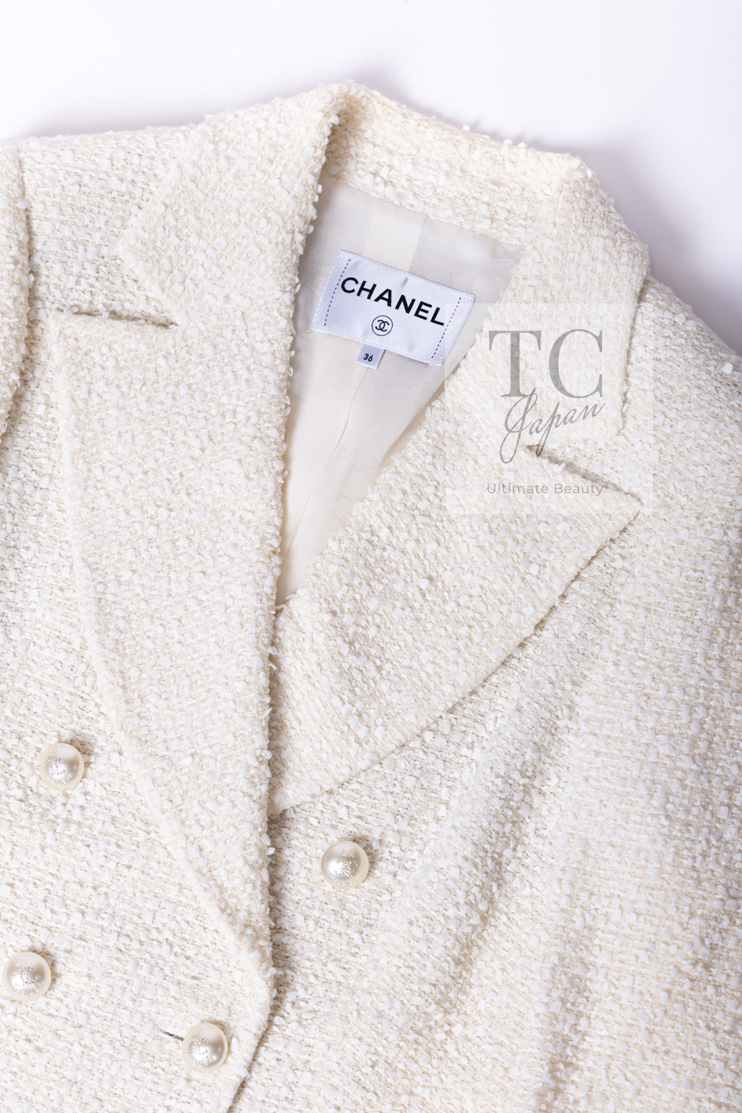 CHANEL 19C Ivory LA PAUSA Buttons Double Jacket 36 38 シャネル アイボリー ラ パウザ ロゴ ボタン ダブル ジャケット 即発