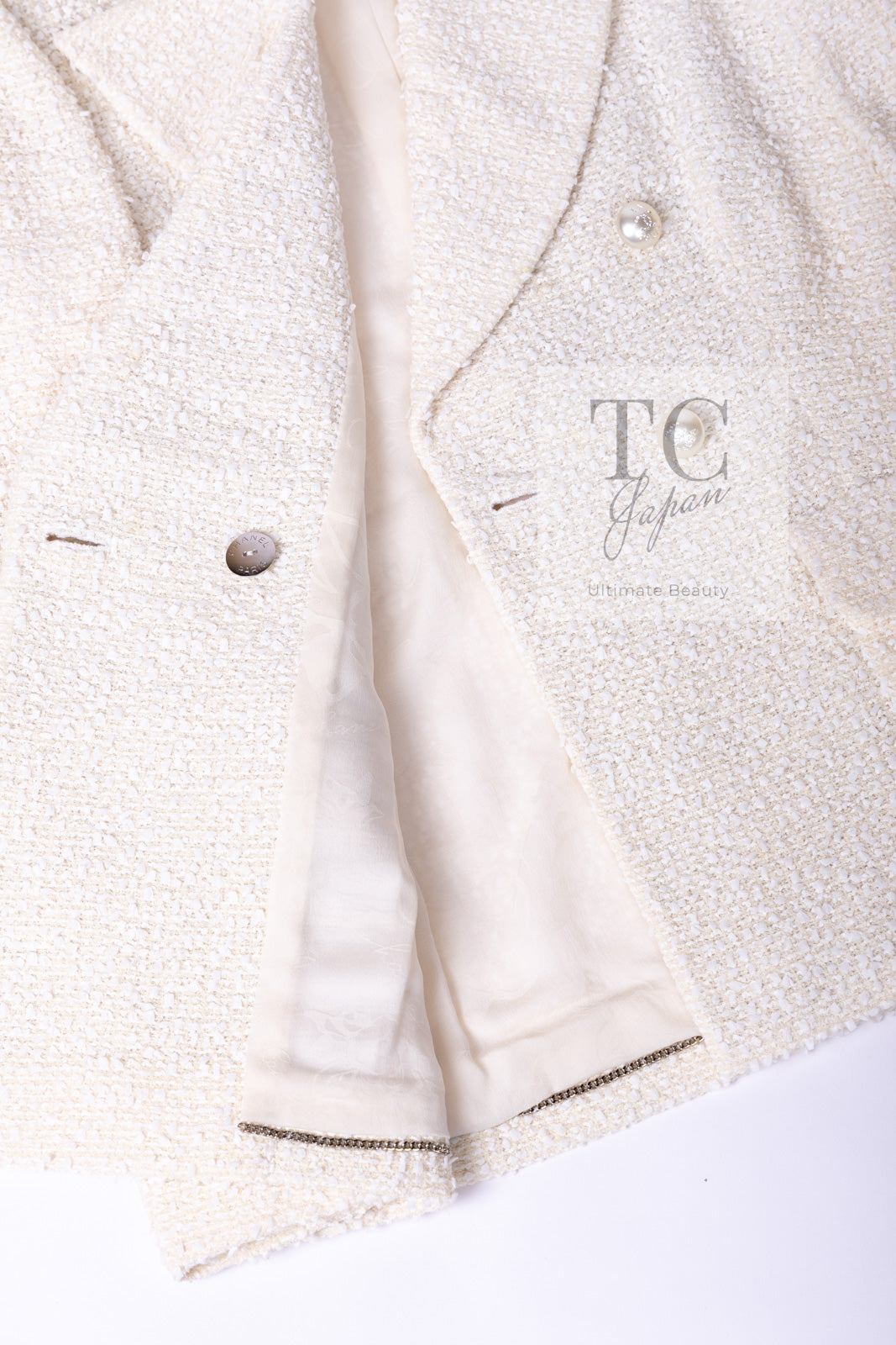 CHANEL 19C Ivory LA PAUSA Buttons Double Jacket 36 38 シャネル アイボリー ラ パウザ ロゴ ボタン ダブル ジャケット 即発