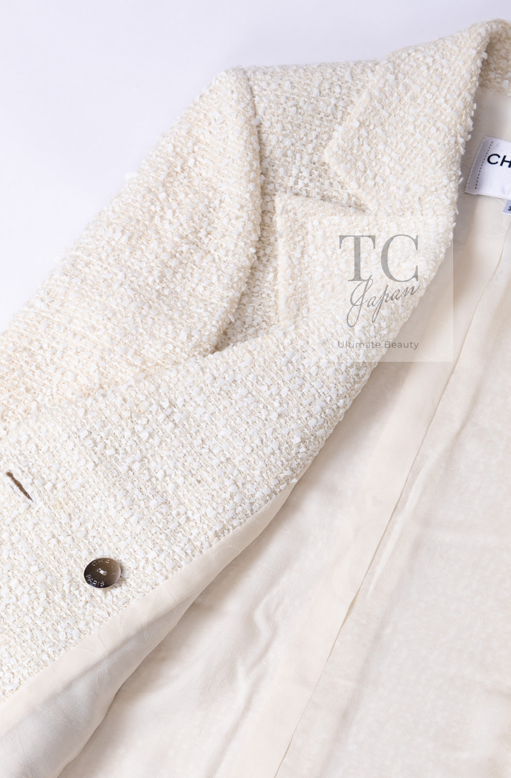 CHANEL 19C Ivory LA PAUSA Buttons Double Jacket 36 38 シャネル アイボリー ラ パウザ ロゴ ボタン ダブル ジャケット 即発
