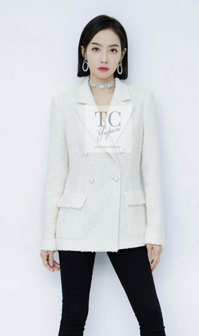 CHANEL 19C Ivory LA PAUSA Buttons Double Jacket 36 38 シャネル アイボリー ラ パウザ ロゴ ボタン ダブル ジャケット 即発