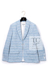 CHANEL 19C Light Blue LA PAUSA Buttons Tweed Jacket 40 シャネル ライト ブルー ラ パウザ ボタン ツイード ジャケット 即発