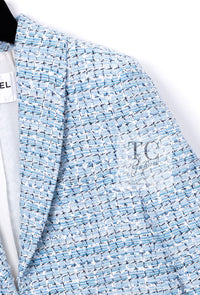 CHANEL 19C Light Blue LA PAUSA Buttons Tweed Jacket 40 シャネル ライト ブルー ラ パウザ ボタン ツイード ジャケット 即発