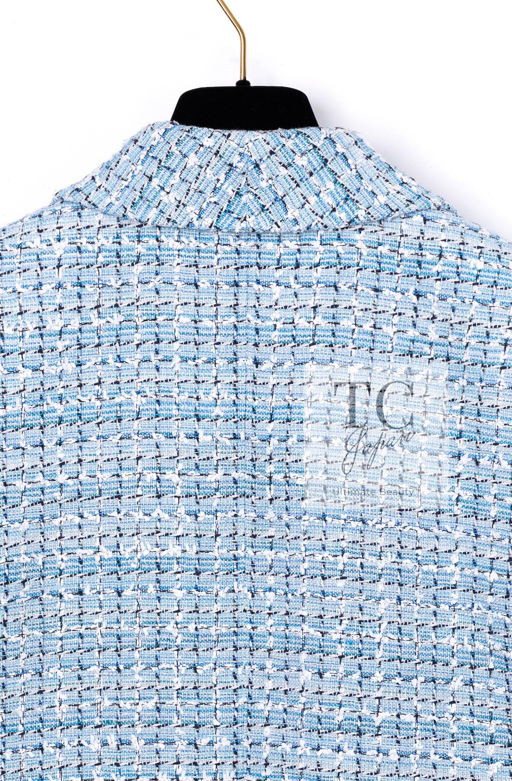 CHANEL 19C Light Blue LA PAUSA Buttons Tweed Jacket 40 シャネル ライト ブルー ラ パウザ ボタン ツイード ジャケット 即発