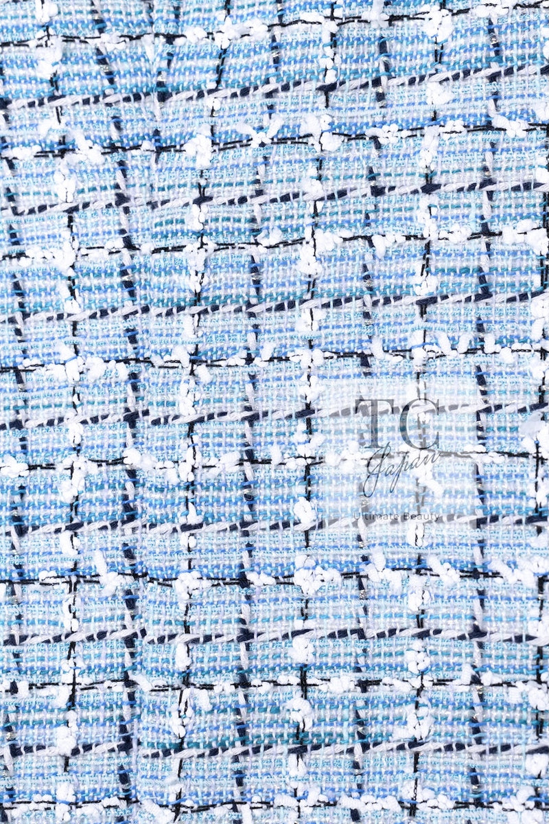CHANEL 19C Light Blue LA PAUSA Buttons Tweed Jacket 40 シャネル ライト ブルー ラ パウザ ボタン ツイード ジャケット 即発