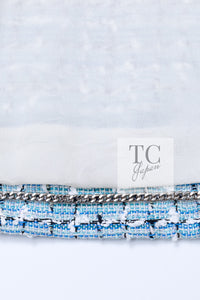 CHANEL 19C Light Blue LA PAUSA Buttons Tweed Jacket 40 シャネル ライト ブルー ラ パウザ ボタン ツイード ジャケット 即発