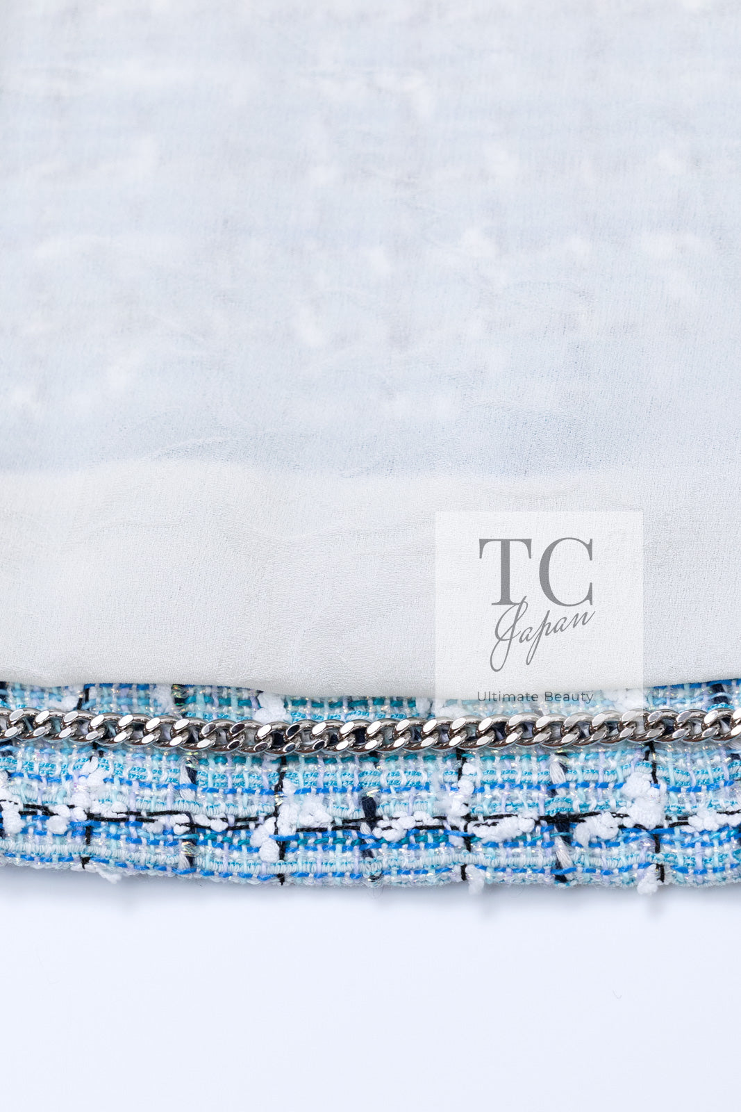 CHANEL 19C Light Blue LA PAUSA Buttons Tweed Jacket 40 シャネル ライト ブルー ラ パウザ ボタン ツイード ジャケット 即発