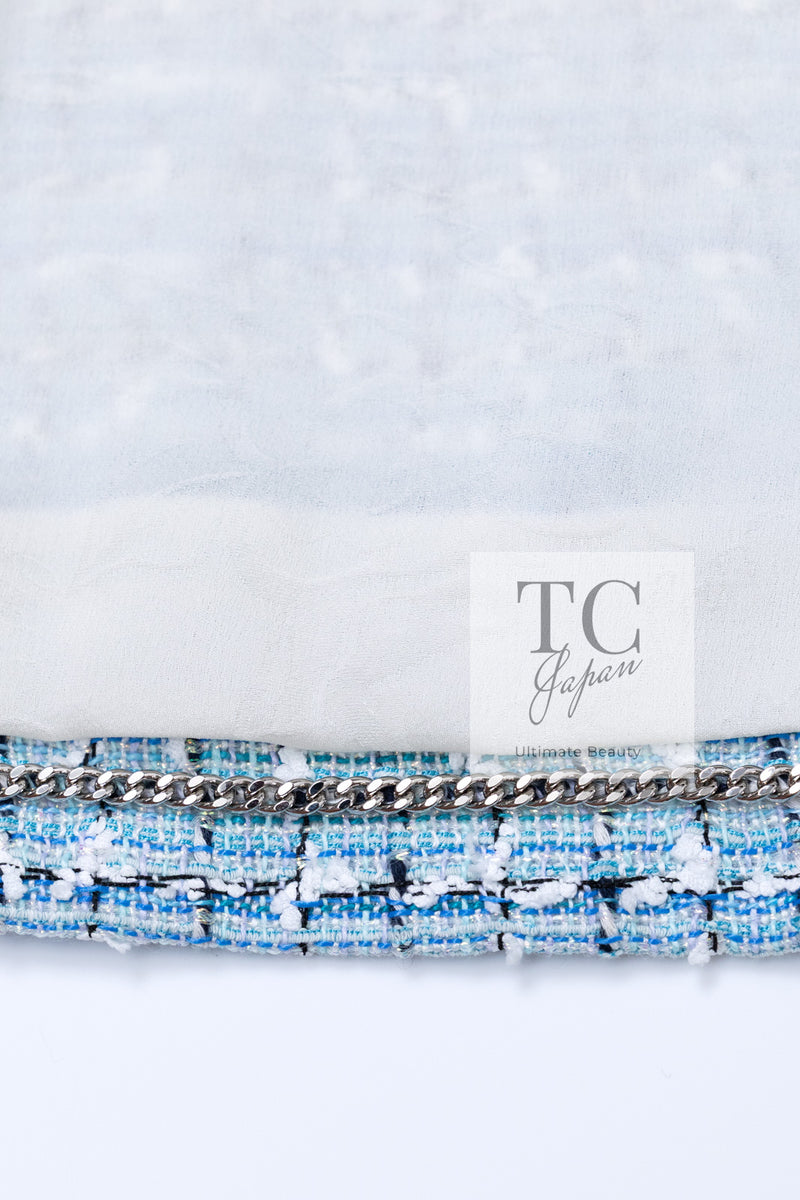 CHANEL 19C Light Blue LA PAUSA Buttons Tweed Jacket 40 シャネル ライト ブルー ラ パウザ ボタン ツイード ジャケット 即発