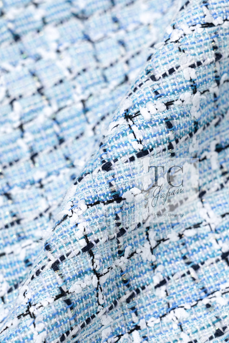 CHANEL 19C Light Blue LA PAUSA Buttons Tweed Jacket 40 シャネル ライト ブルー ラ パウザ ボタン ツイード ジャケット 即発