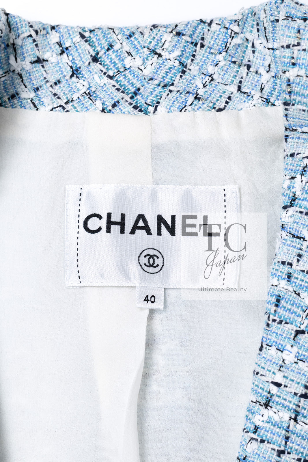 CHANEL 19C Light Blue LA PAUSA Buttons Tweed Jacket 40 シャネル ライト ブルー ラ パウザ ボタン ツイード ジャケット 即発