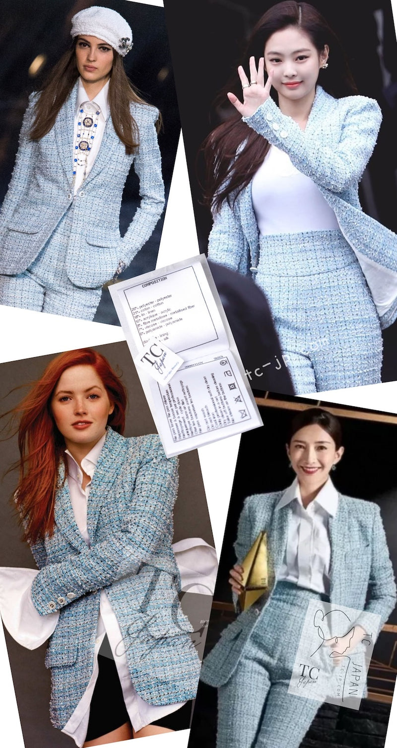 CHANEL 19C Light Blue LA PAUSA Buttons Tweed Jacket 40 シャネル ライト ブルー ラ パウザ ボタン ツイード ジャケット 即発